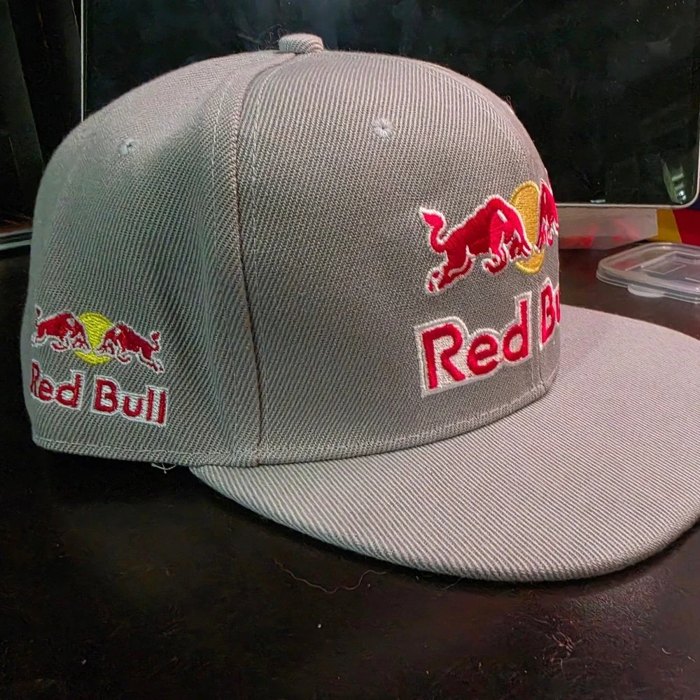 Red Bull Racing Snapback Hat Grey Embroidered Logo Adjustable Flat Brim Cap